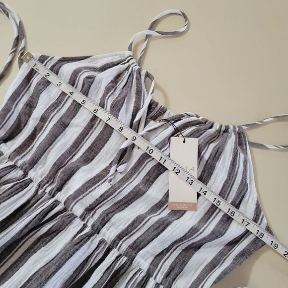 Calia Varigated Stripe Split Neck Halter Swim Cover-Up Mini Dress - Picture 4 of 10